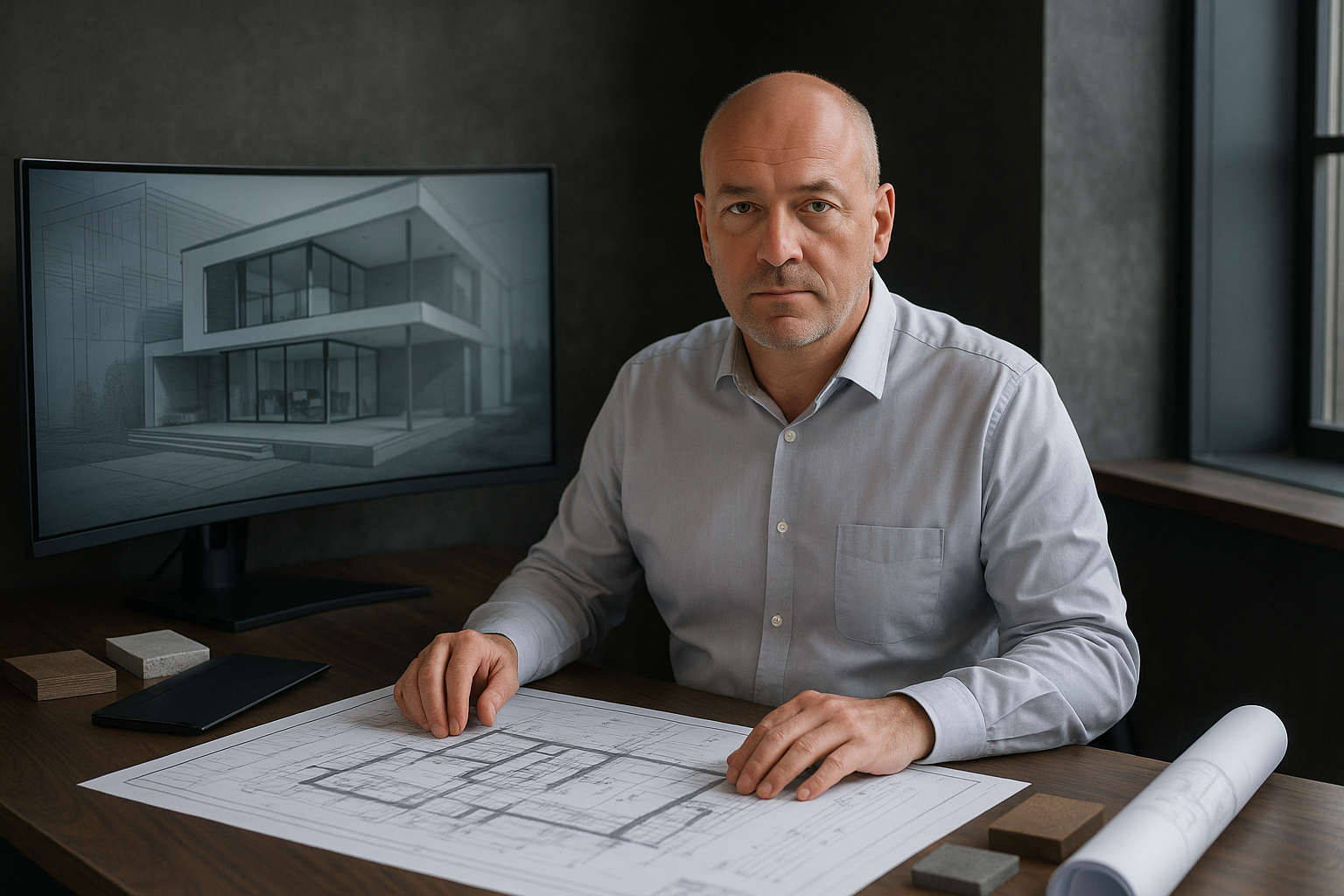 Architecte analysant un plan de rénovation